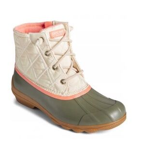 Sperry Syren Gulf Cream Peach and Green Quilted Duck Boots